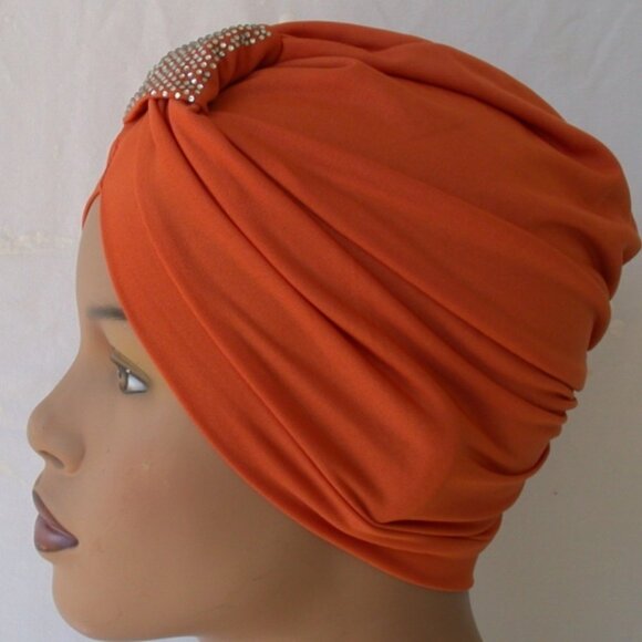 Pumpkin Orange Instant Turban Cap Fun and Flirty Fashion Hat - Picture 2 of 3